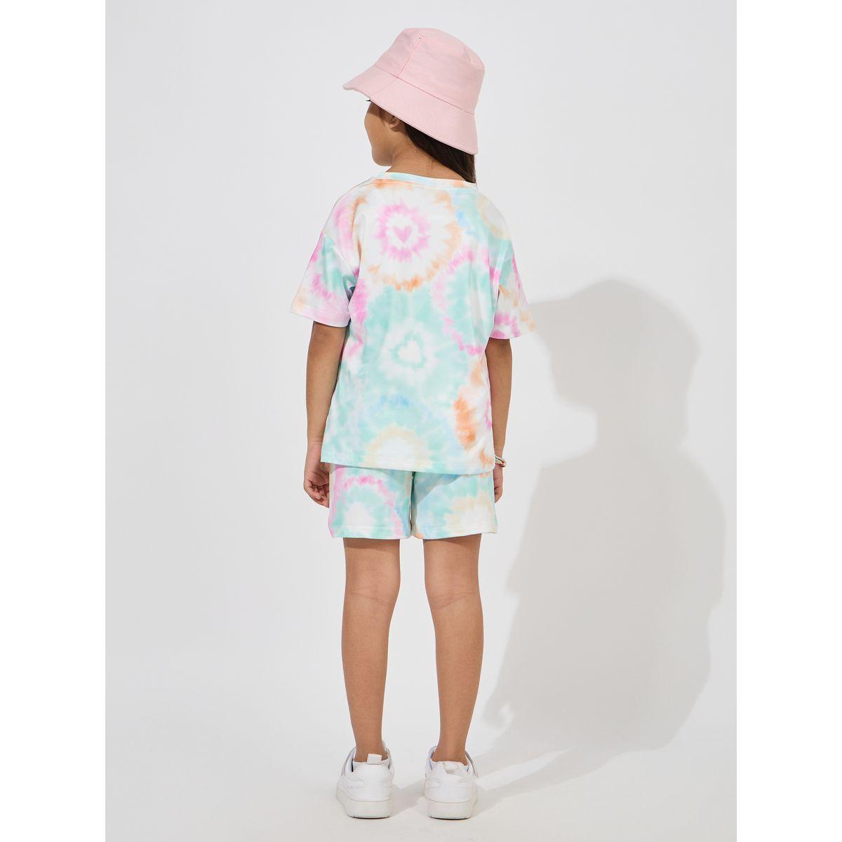 Styli Tie Dye Print Oversized T-Shirt & Shorts Set-girls-clothing-setsandcoords-image-4