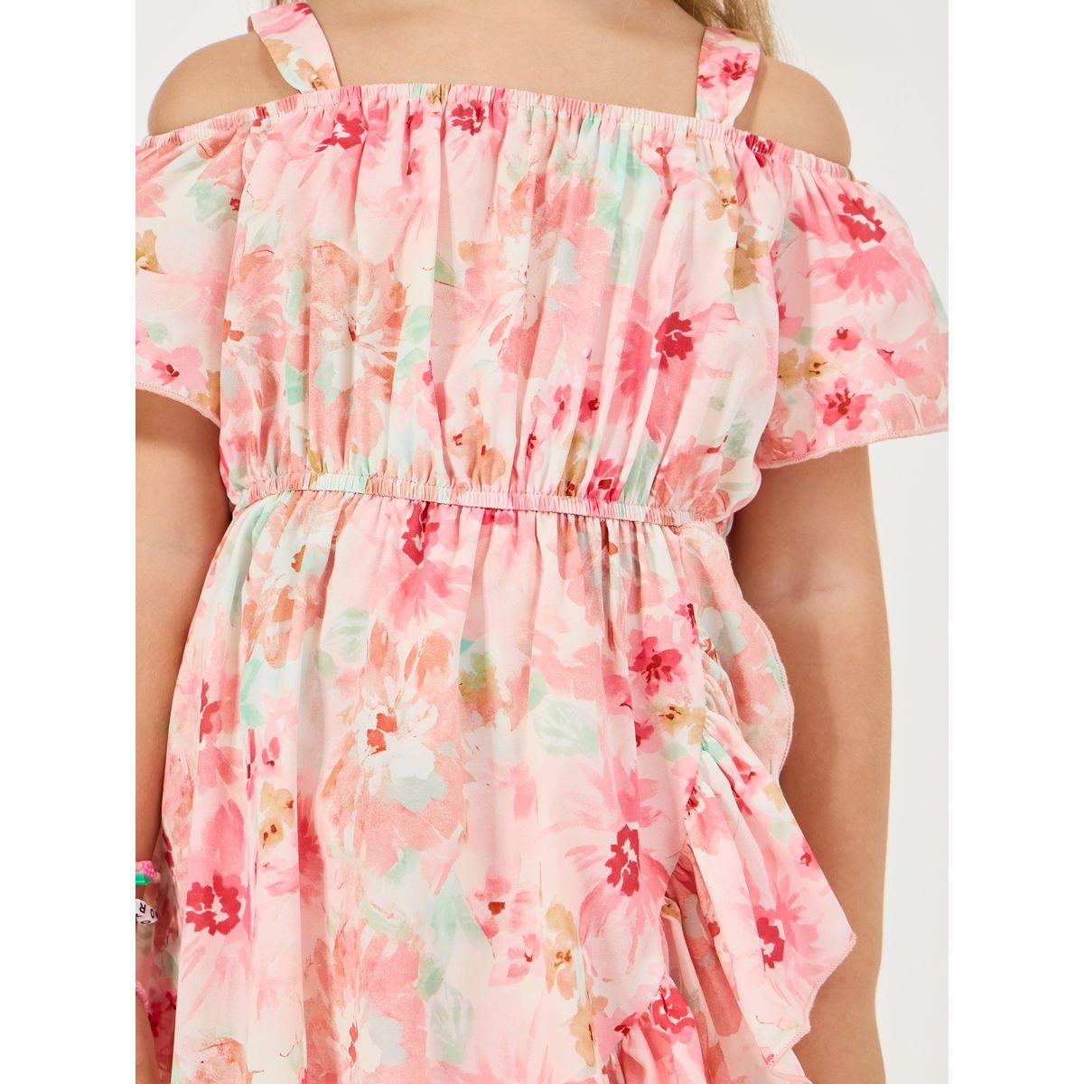 Styli Floral Print Cold Shoulder Ruffled Dress-girls-clothing-dressesandjumpsuits-image-3