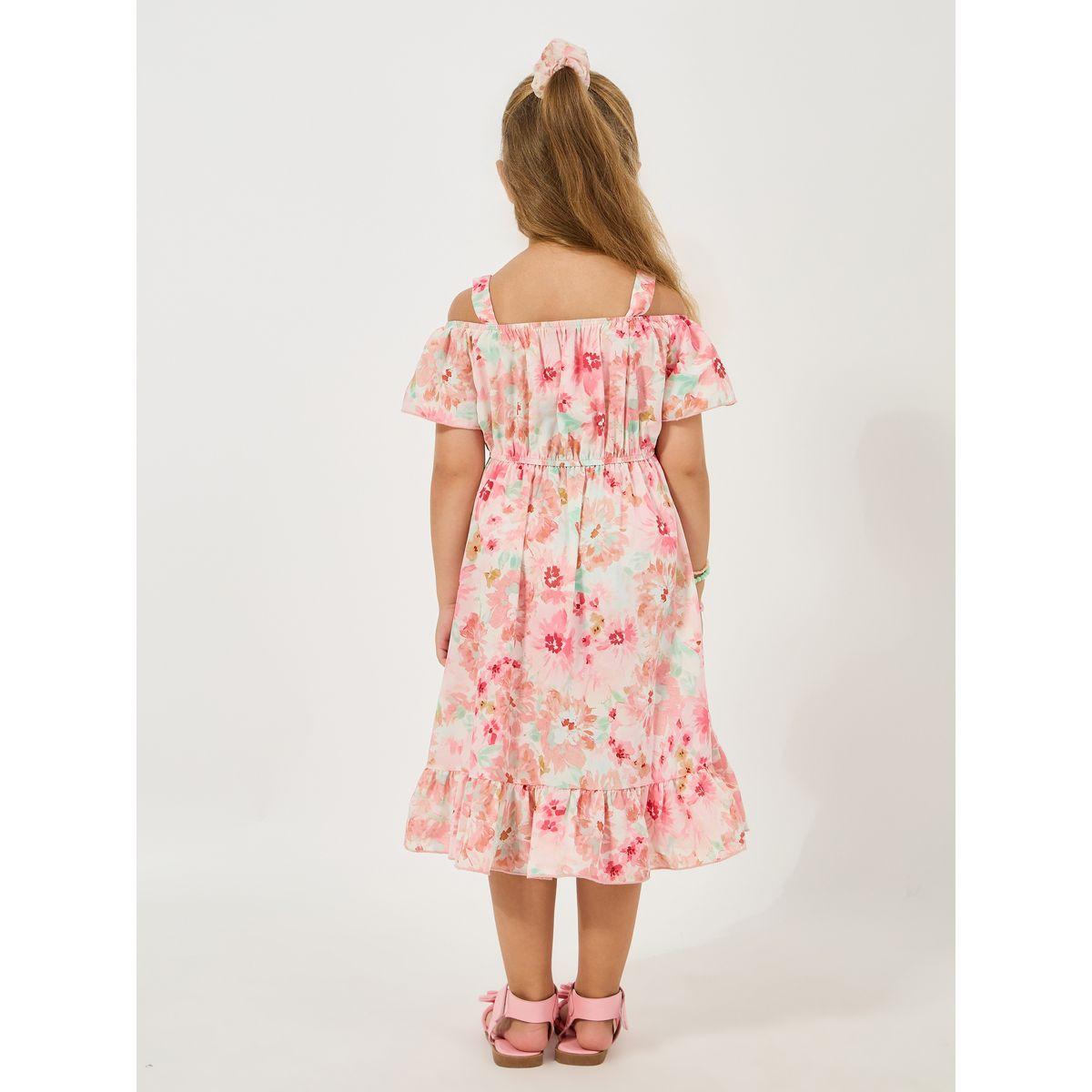 Styli Floral Print Cold Shoulder Ruffled Dress-girls-clothing-dressesandjumpsuits-image-4