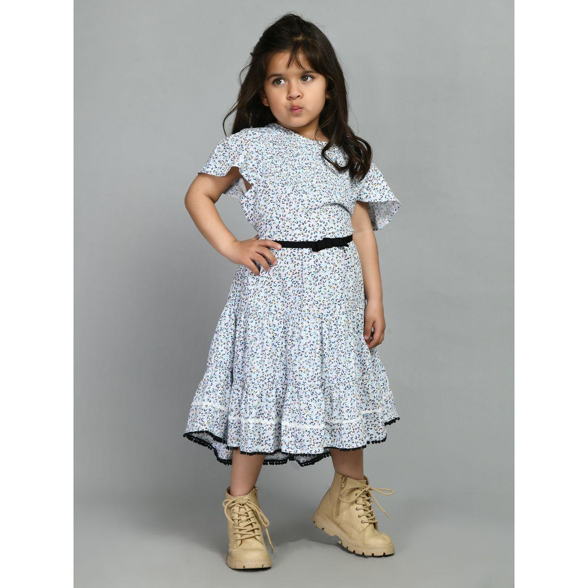 فستان قطن كاجوال باكمام كشكش وحزام بيلا مودا × ستايلي-girls-clothing-dressesandjumpsuits-image-1
