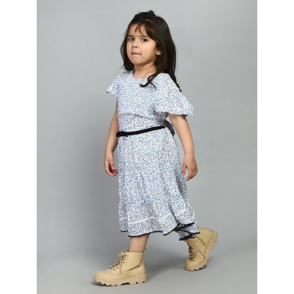 فستان قطن كاجوال باكمام كشكش وحزام بيلا مودا × ستايلي-girls-clothing-dressesandjumpsuits-image-4