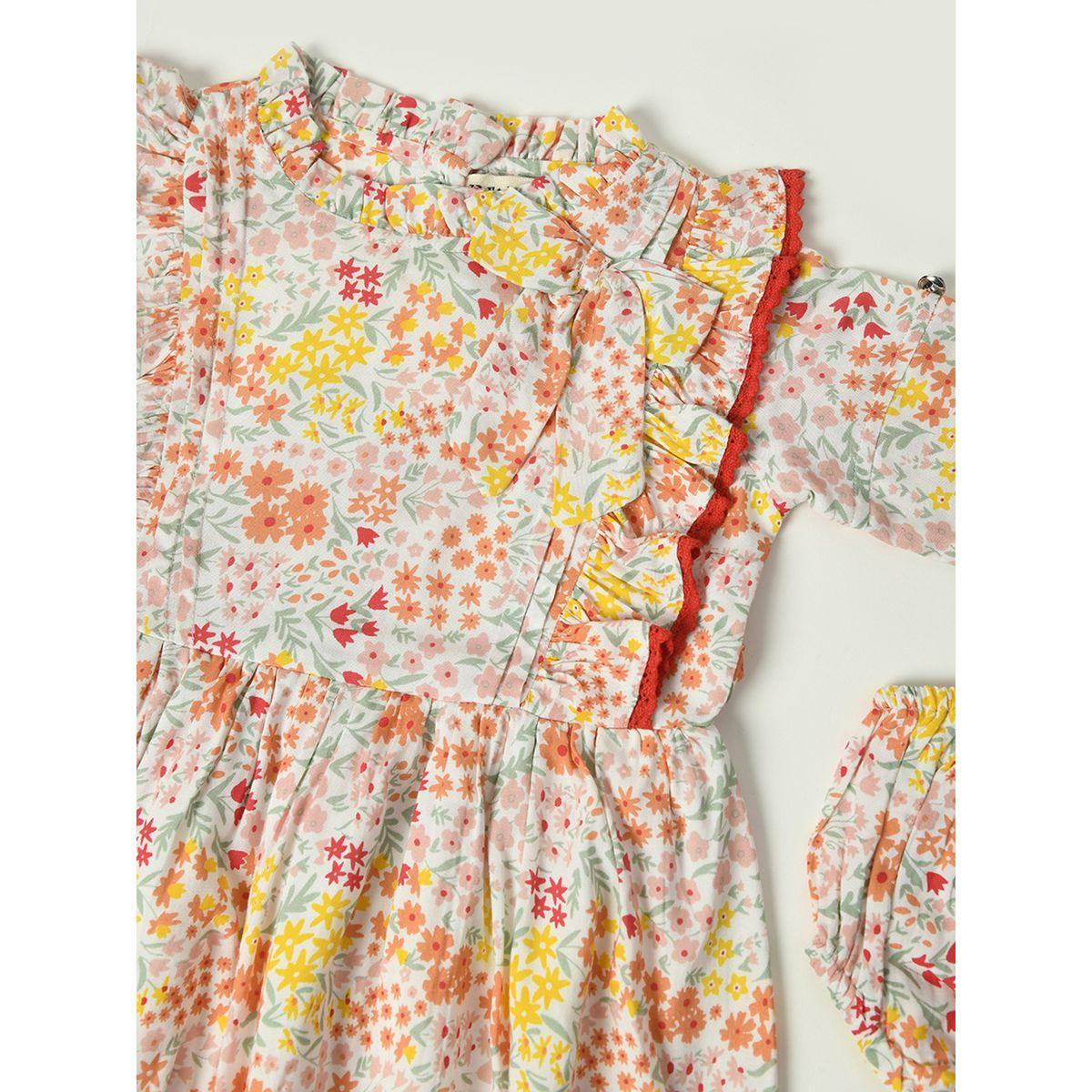 فستان قطن كاجوال بطبعة زهور مع سروال داخلي بيلا مودا × ستايلي-girls-clothing-dressesandjumpsuits-image-3