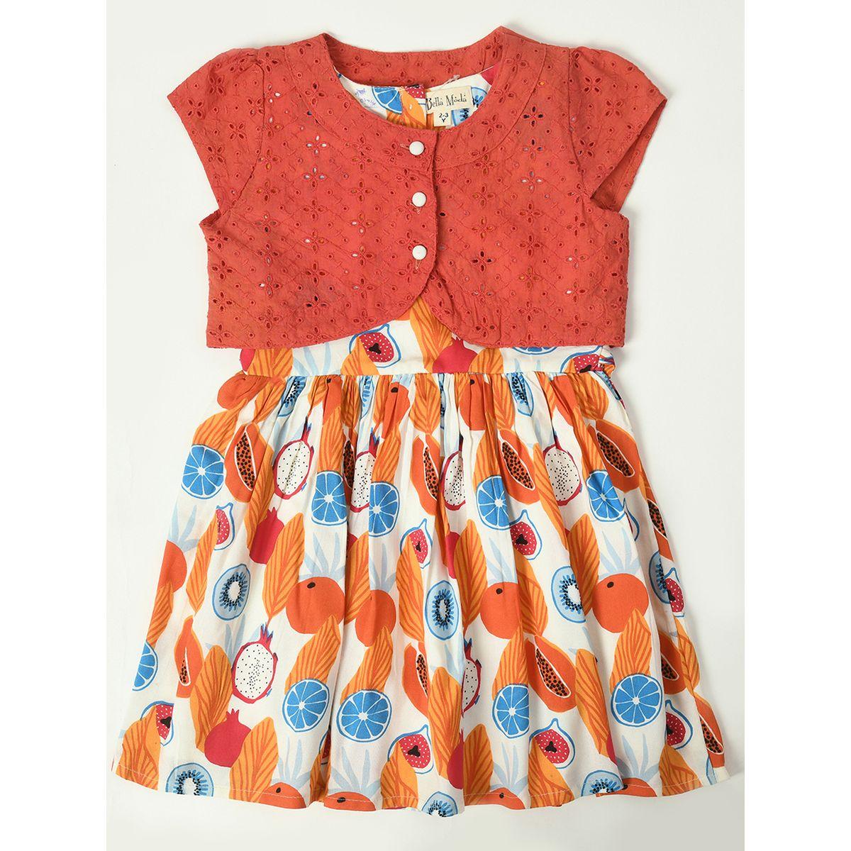 Bella Moda X Styli  Fruit Print Cotton Dress with Schiffli Bolero-girls-clothing-dressesandjumpsuits-image-1