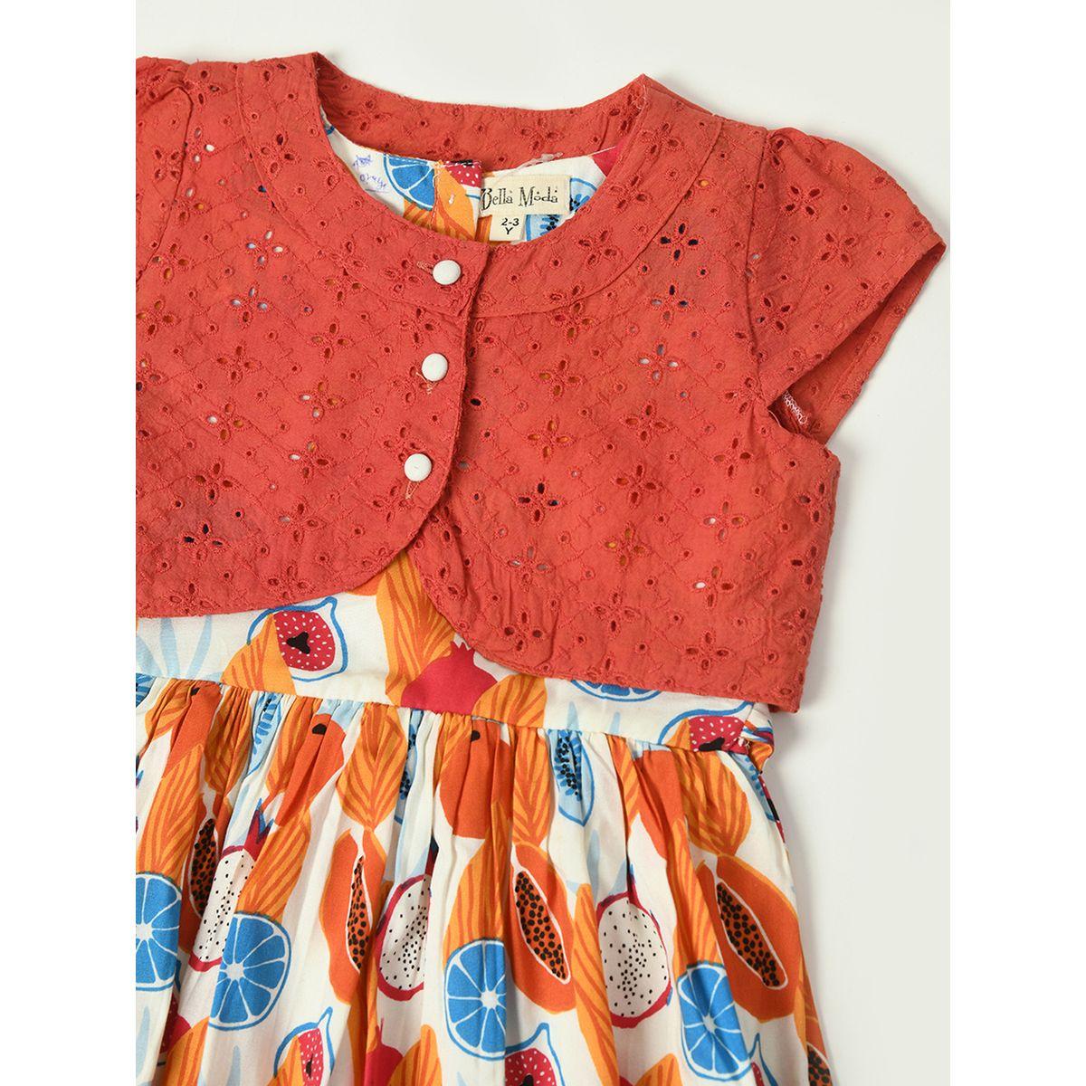 فستان قطن بطبعة فاكهة مع بوليرو مزين بفتحات بيلا مودا × ستايلي-girls-clothing-dressesandjumpsuits-image-3