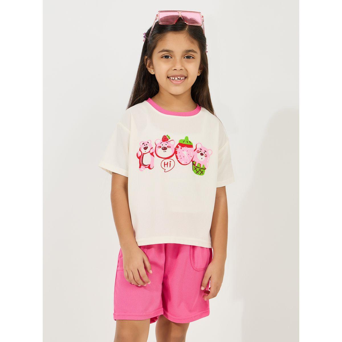 مجموعة من شورت وتيشيرت بطبعة جرافيك-girls-clothing-setsandcoords-image-2