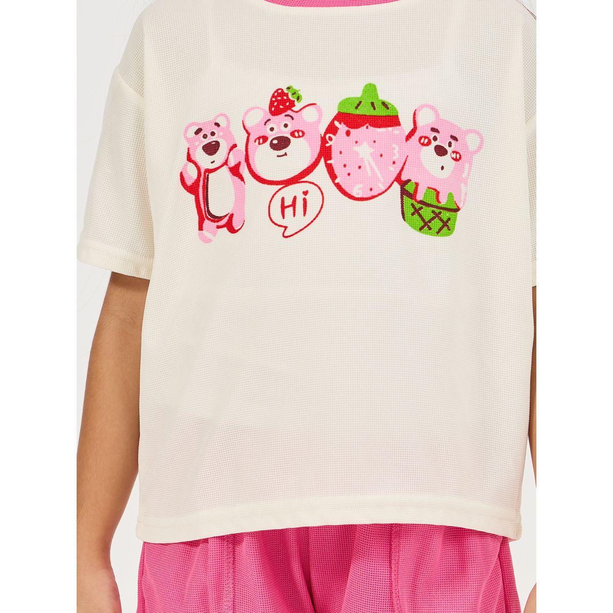 Styli Bear Graphic Print T-Shirt & Shorts Set-girls-clothing-setsandcoords-image-3