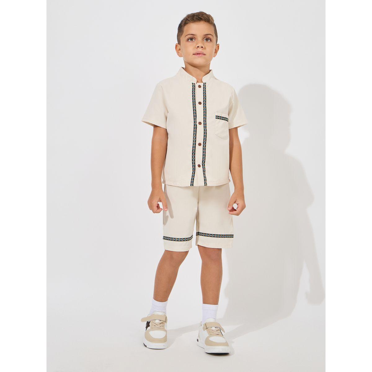 Styli Contrast Piping Collared Shirt & Shorts Set-boys-clothing-setsandcoords-image-1