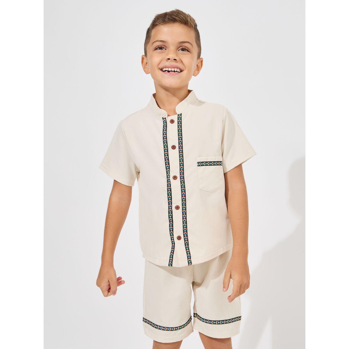Styli Contrast Piping Collared Shirt & Shorts Set-boys-clothing-setsandcoords-image-2