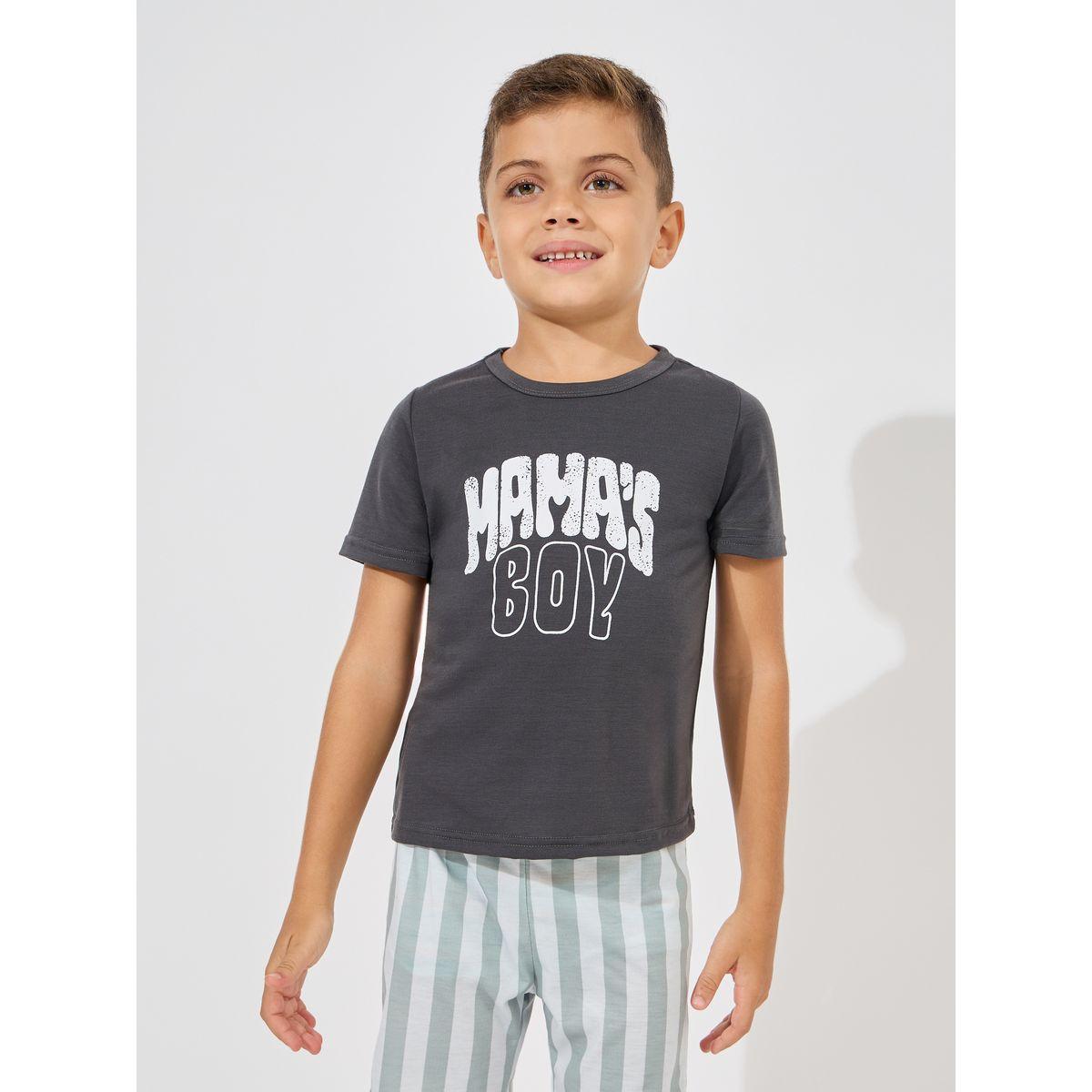 Styli Slogan Print T-Shirt & Striped Shorts Set-boys-clothing-setsandcoords-image-2