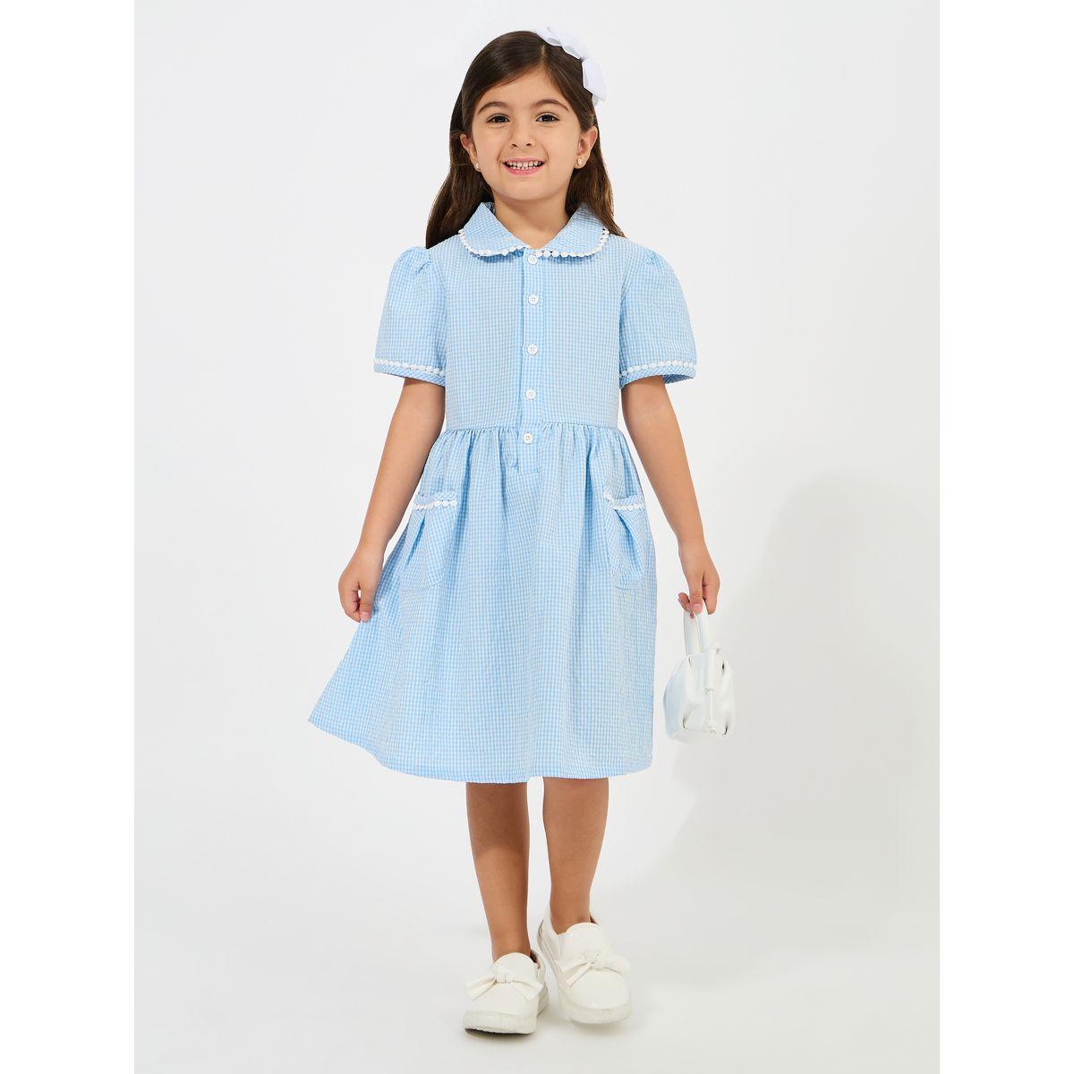 Styli Gingham Lace Applique Trim Dress-girls-clothing-dressesandjumpsuits-image-1