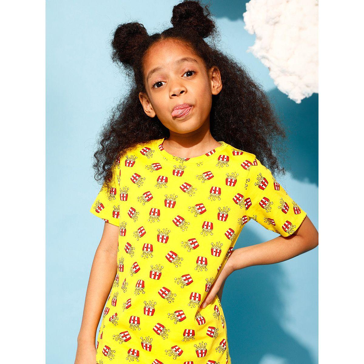 Clovia Cubs X Styli  Popcorn Graphic Print T-Shirt & Shorts Set-girls-clothing-nightwear-image-6