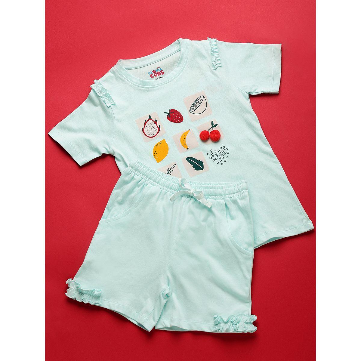 مجموعة من شورت مع بلوزة بطبعة فواكه كلوفيا كَبس × ستايلي-girls-clothing-nightwear-image-1