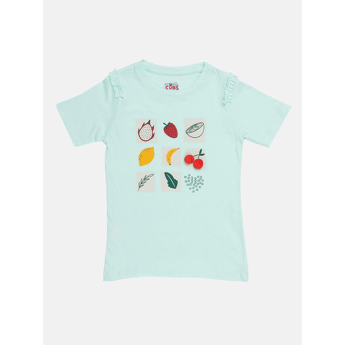 Clovia Cubs X Styli  Fruit Print Ruffle Detail T-Shirt & Shorts Set-girls-clothing-nightwear-image-2