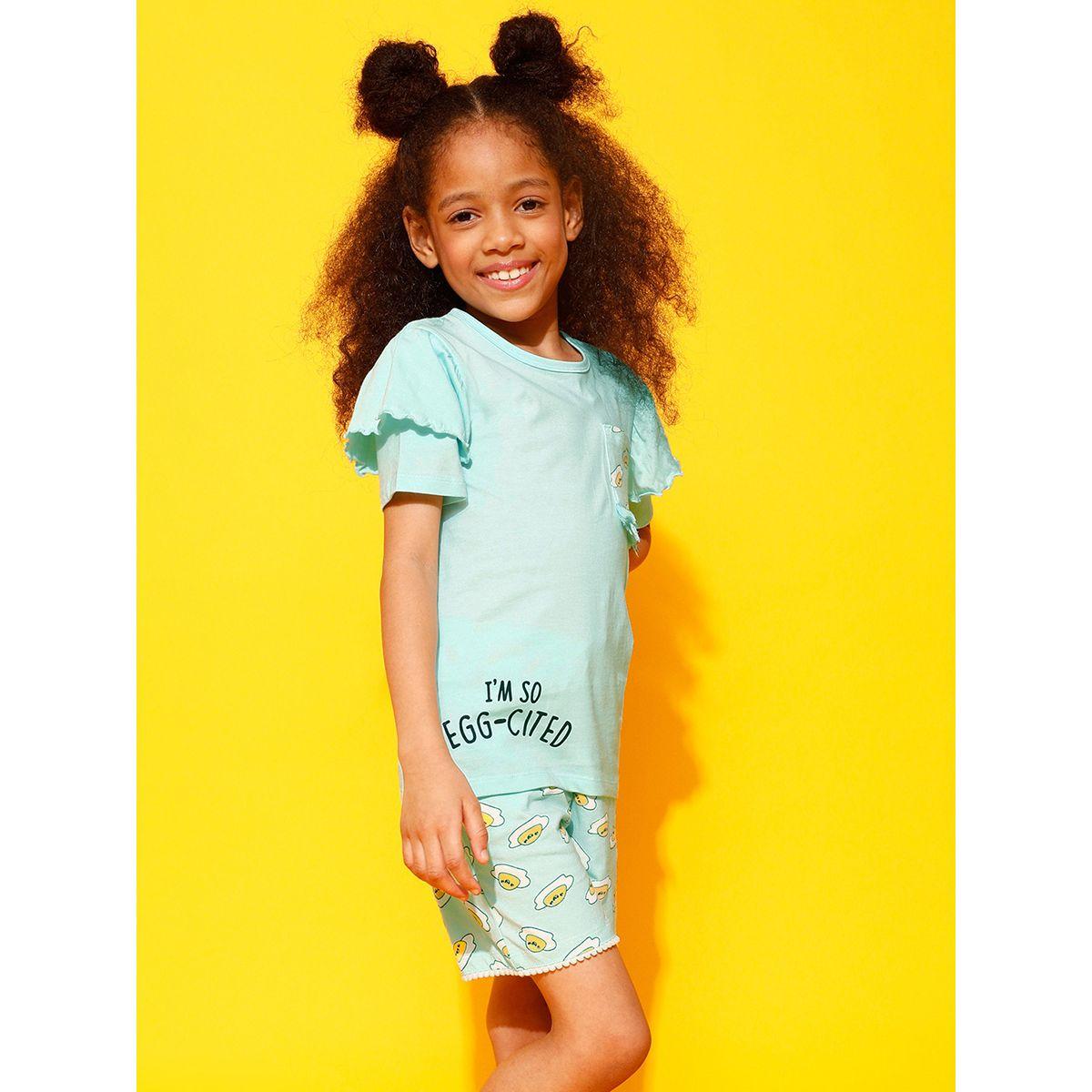 Clovia Cubs X Styli  Egg-Cited Graphic Ruffled Top & Shorts Set-girls-clothing-nightwear-image-3