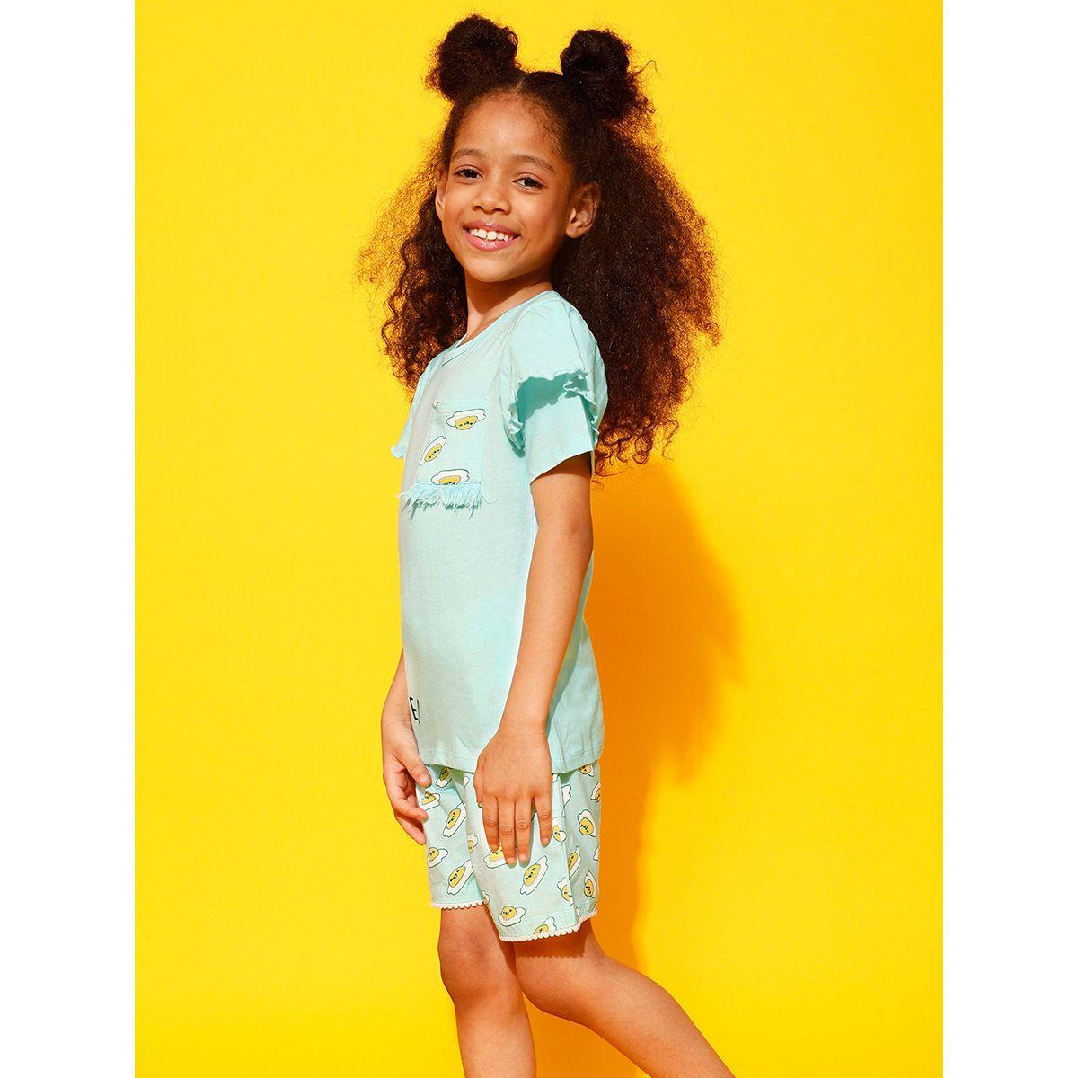 Clovia Cubs X Styli  Egg-Cited Graphic Ruffled Top & Shorts Set-girls-clothing-nightwear-image-4