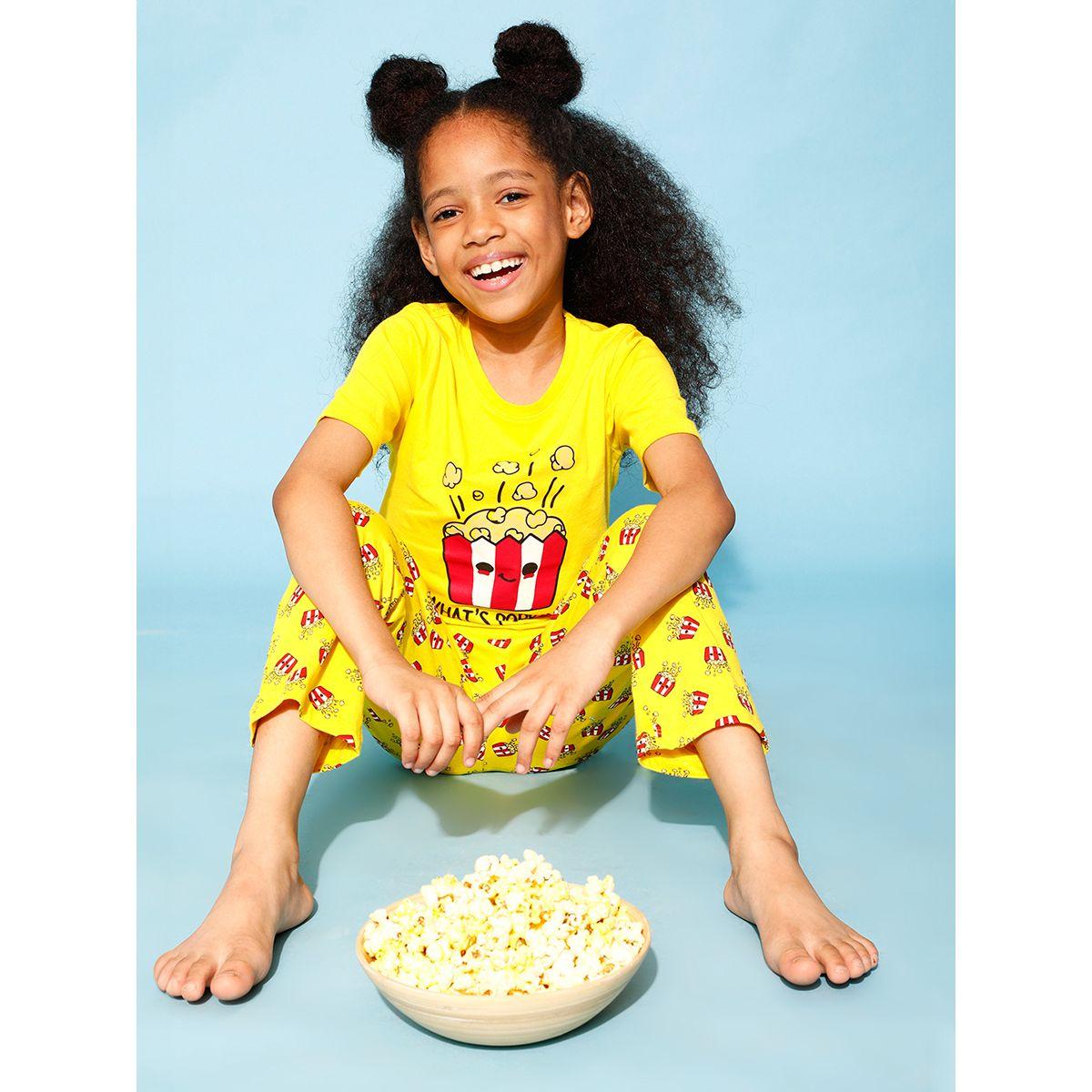 Clovia Cubs X Styli  Popcorn Graphic Print T-Shirt & Pyjama Set-girls-clothing-nightwear-image-1