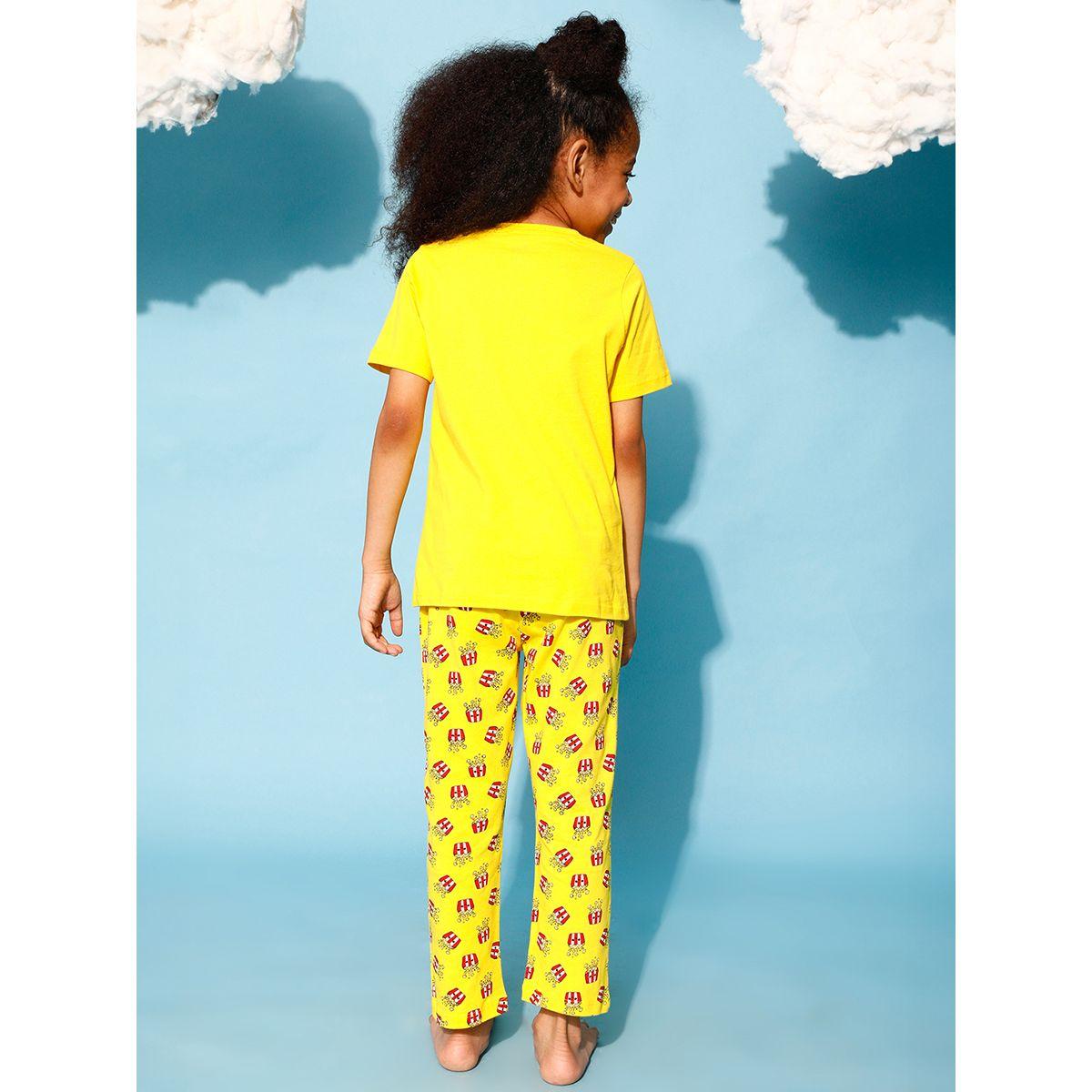 Clovia Cubs X Styli  Popcorn Graphic Print T-Shirt & Pyjama Set-girls-clothing-nightwear-image-5