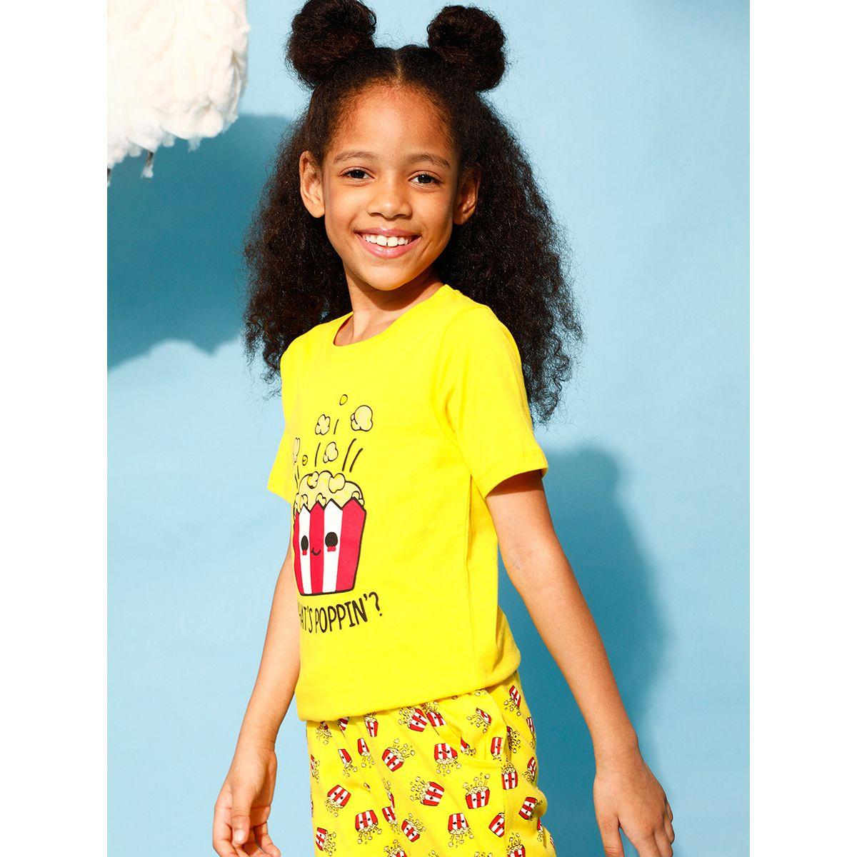 Clovia Cubs X Styli  Popcorn Graphic Print T-Shirt & Pyjama Set-girls-clothing-nightwear-image-6