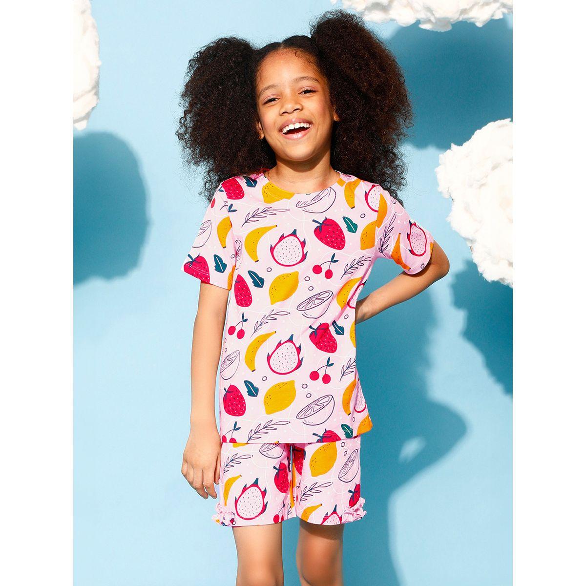 مجموعة من شورت مع بلوزة بطبعة فواكه كلوفيا كَبس × ستايلي-girls-clothing-nightwear-image-1