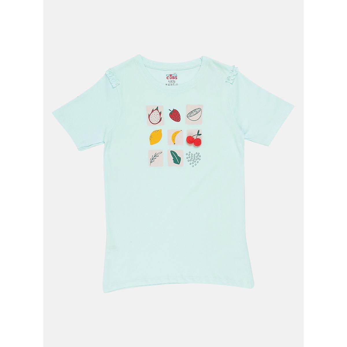 Clovia Cubs X Styli  Fruit Print Ruffle Detail T-Shirt & Shorts Set-girls-clothing-nightwear-image-2
