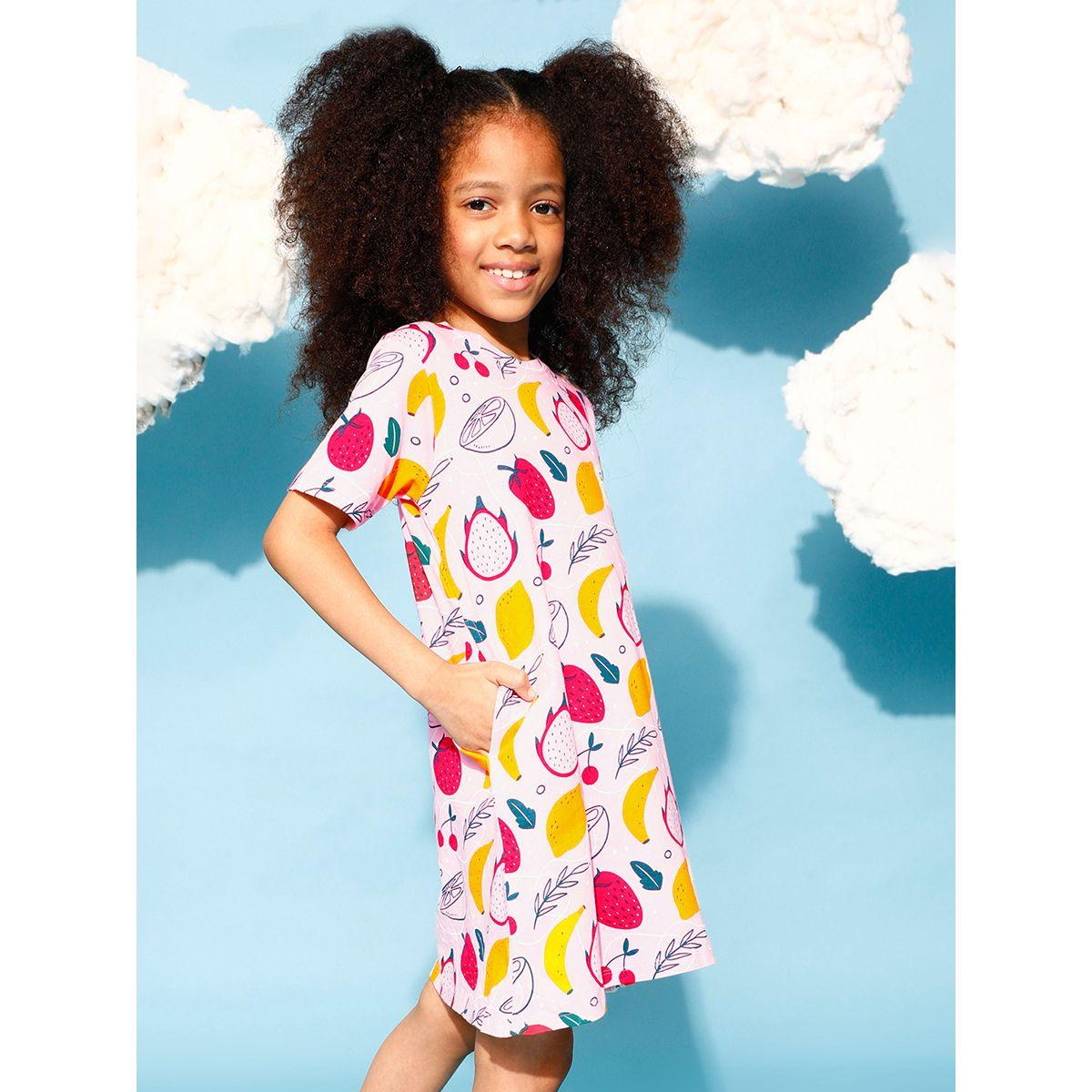 فستان نوم بطبعة فواكه وياقة دائرية كلوفيا كَبس × ستايلي-girls-clothing-nightwear-image-2