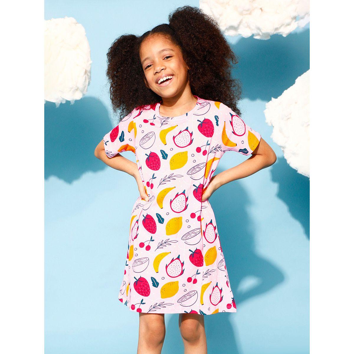 Clovia Cubs X Styli  Fruit Print Round Neck Night Dress-girls-clothing-nightwear-image-1