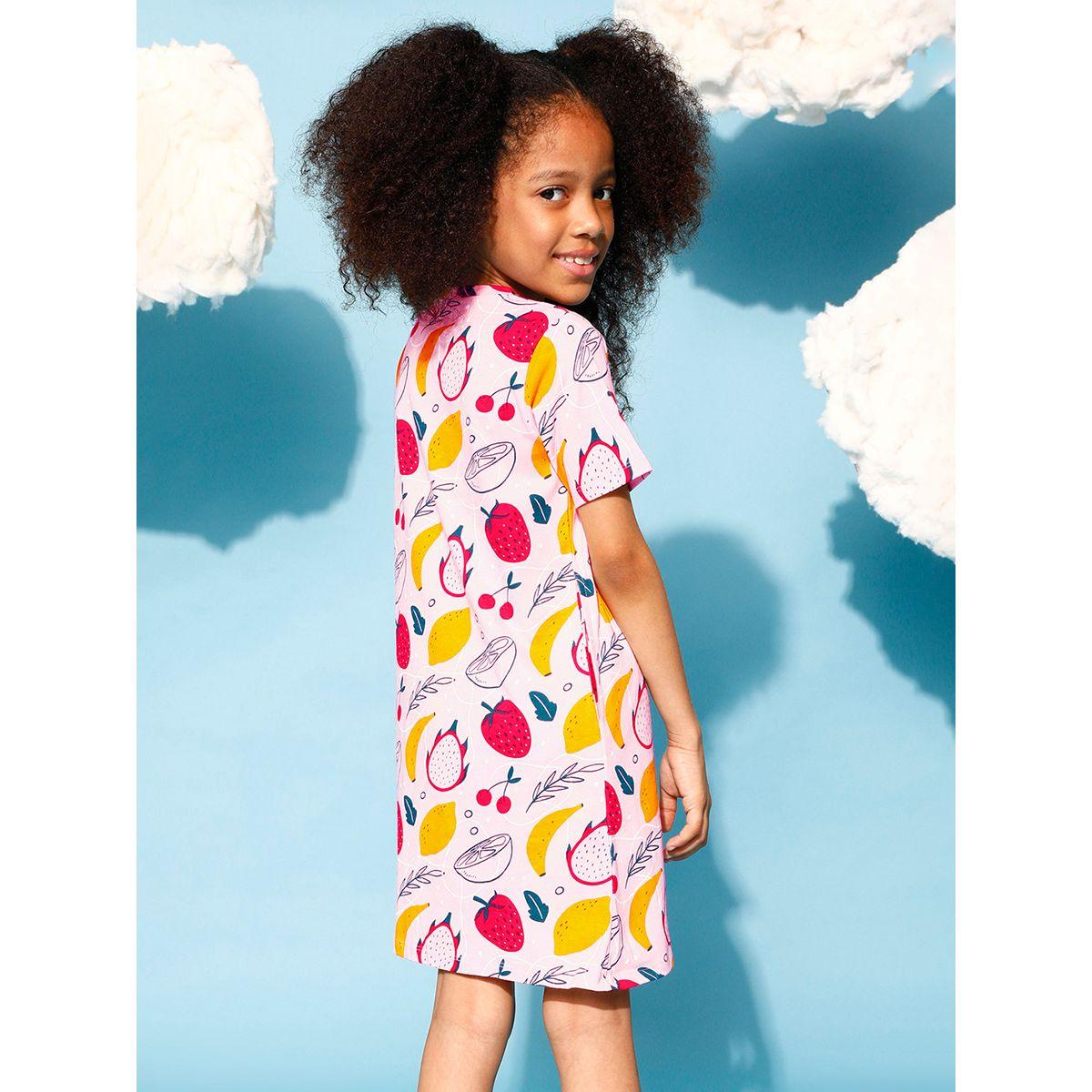 Clovia Cubs X Styli  Fruit Print Round Neck Night Dress-girls-clothing-nightwear-image-4
