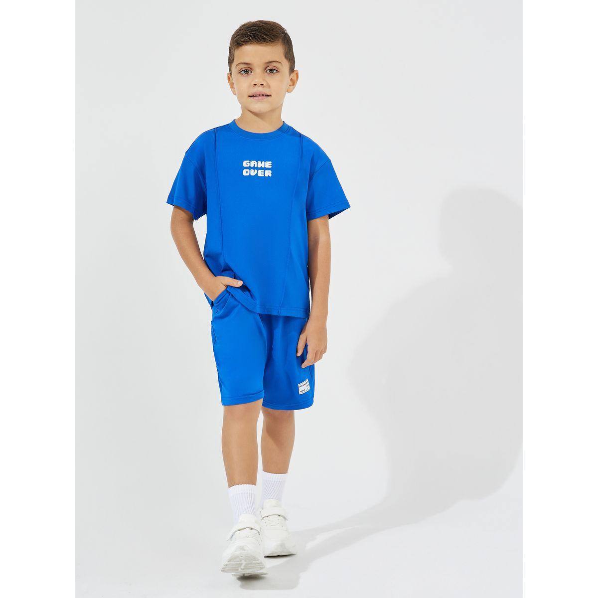 Styli Elevate Slogan Print Oversized T-Shirt & Shorts Set-boys-clothing-setsandcoords-image-1