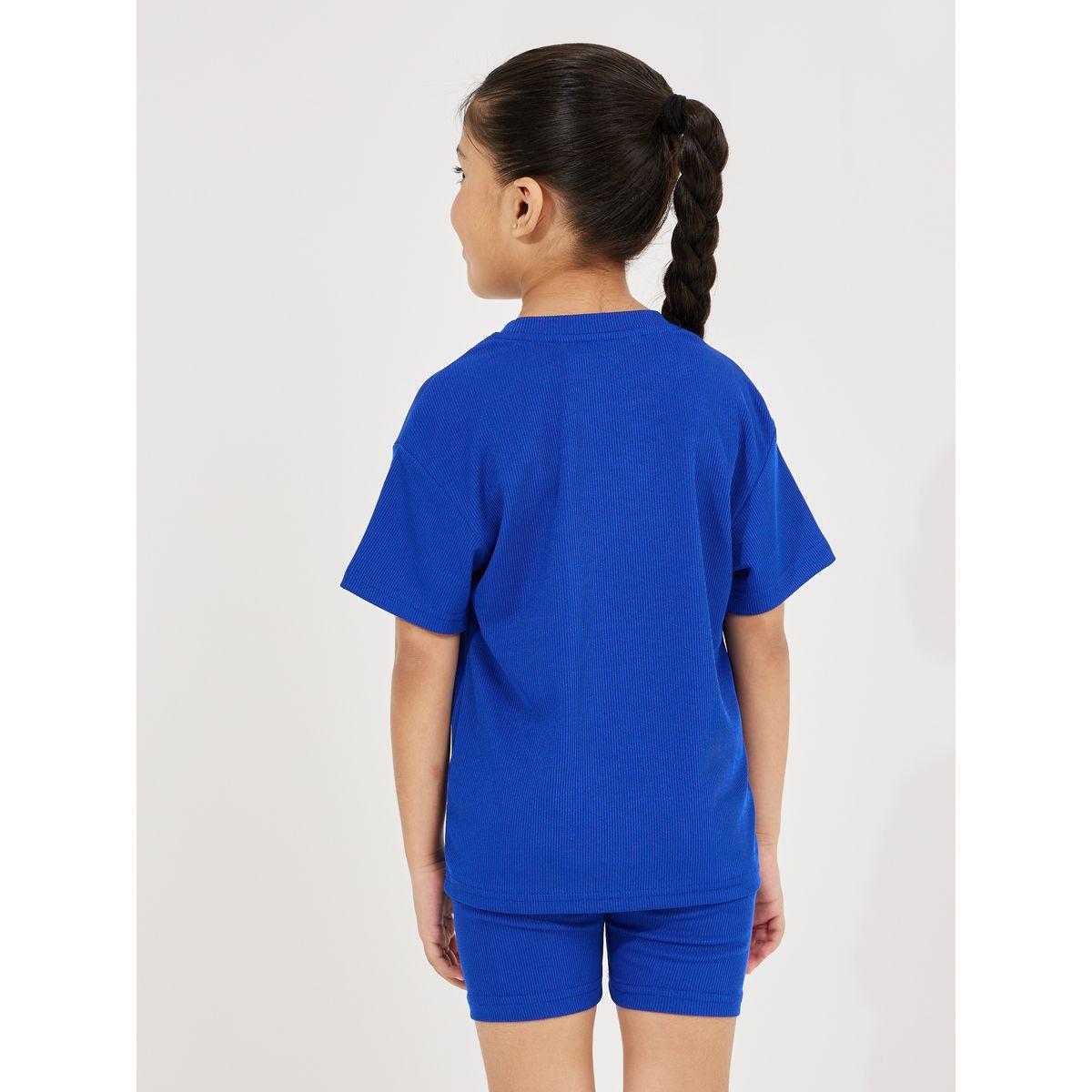 Styli Elevate Patch Detail Rib Oversized T-Shirt & Shorts Set-girls-clothing-setsandcoords-image-4