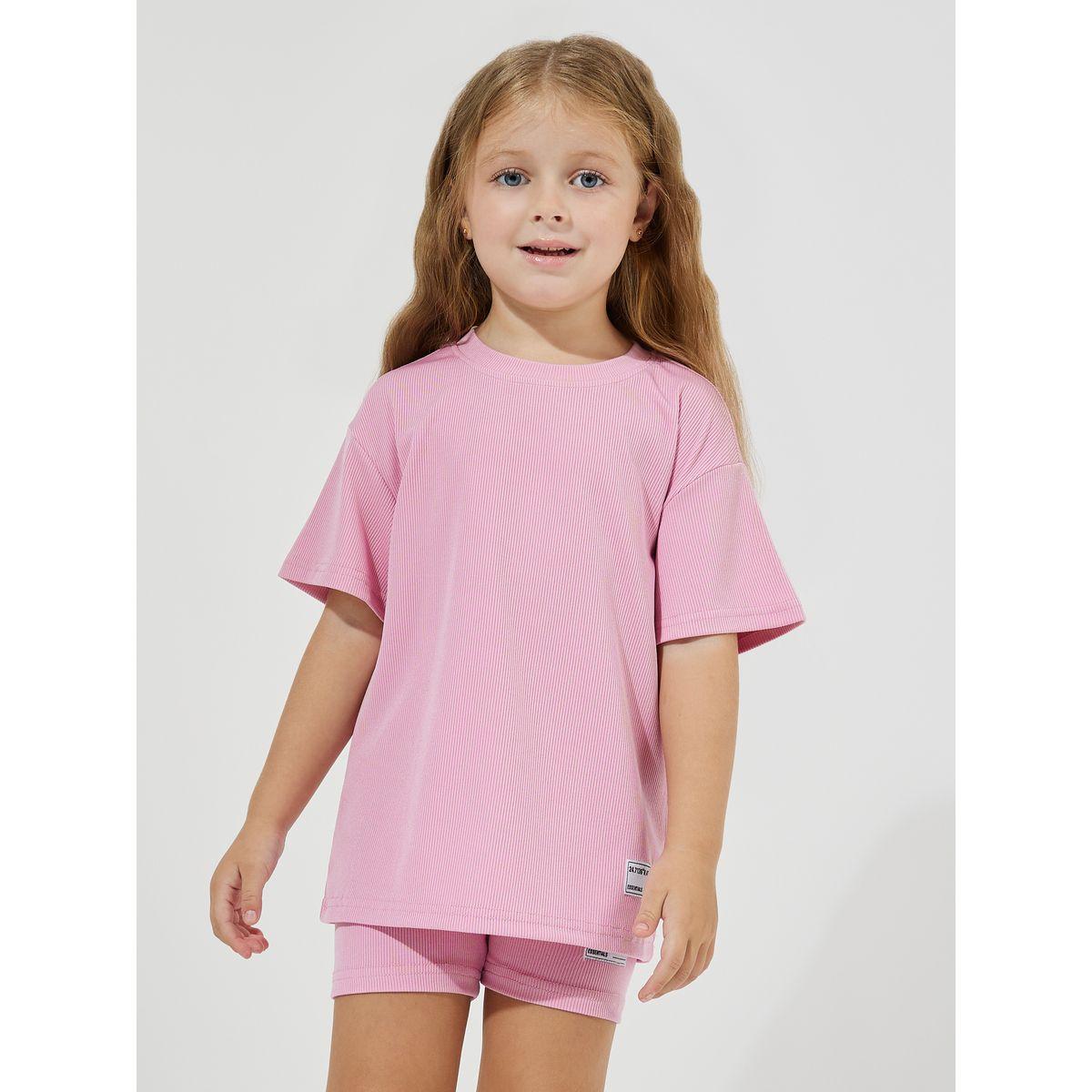 مجموعة من شورت وتيشيرت فضفاض مزين بشارة-girls-clothing-setsandcoords-image-2