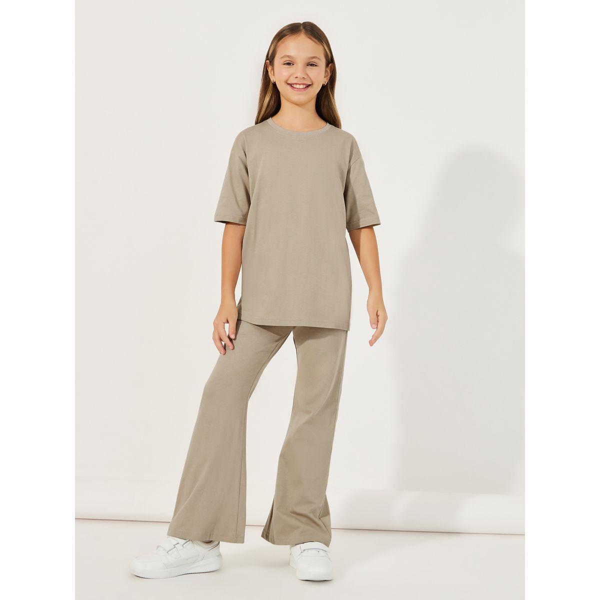 Styli Oversized Round Neck T-Shirt & Flared Joggers Co-Ords Set-girls-clothing-setsandcoords-image-1