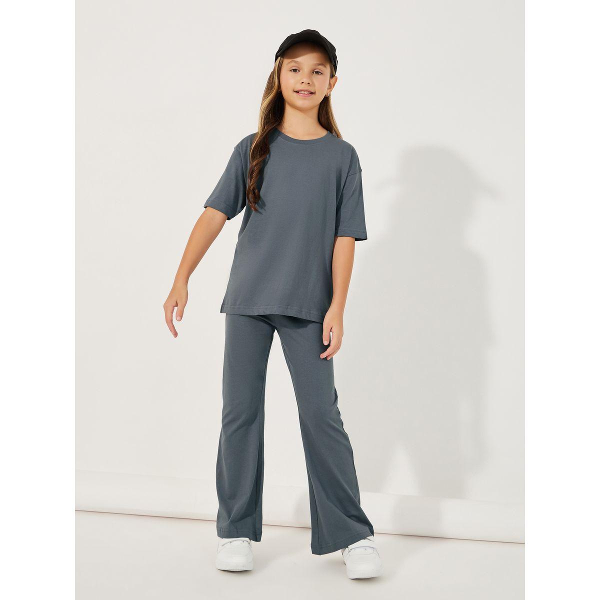 Styli Oversized Round Neck T-Shirt & Flared Joggers Co-Ords Set-girls-clothing-setsandcoords-image-1