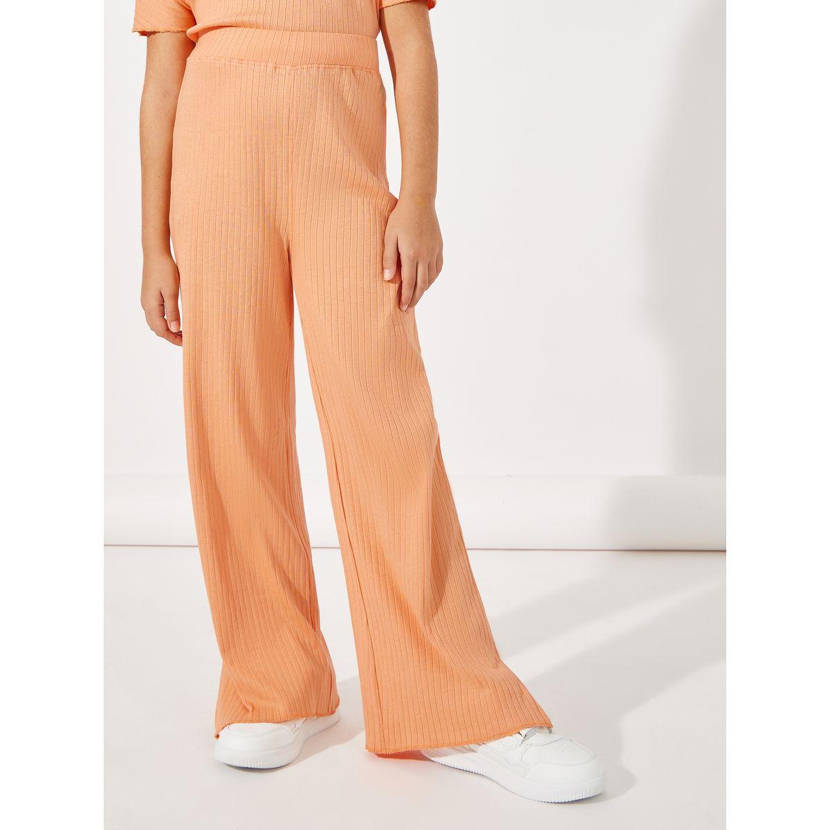Styli Side Ruched Detail Rib Knit T-Shirt & Wide Leg Joggers Co-Ords Set-girls-clothing-setsandcoords-image-4