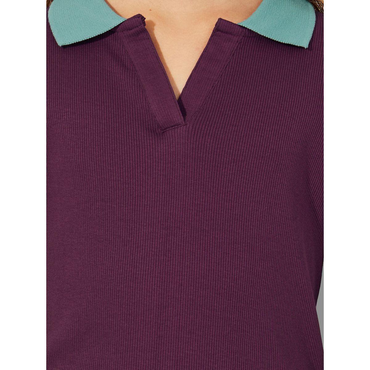 Styli Rib Knit Polo T-Shirt with Contrast Collar & Wide Leg Joggers Set-girls-clothing-setsandcoords-image-3