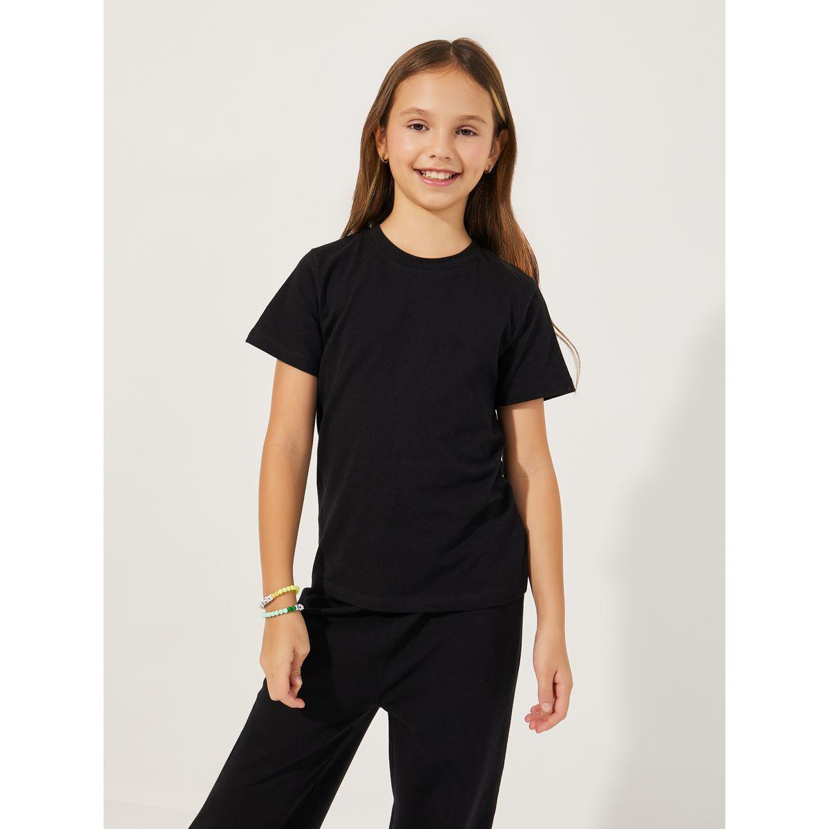 Styli Solid Round Neck T-Shirt & Wide Leg Joggers Co-Ords Set-girls-clothing-setsandcoords-image-2