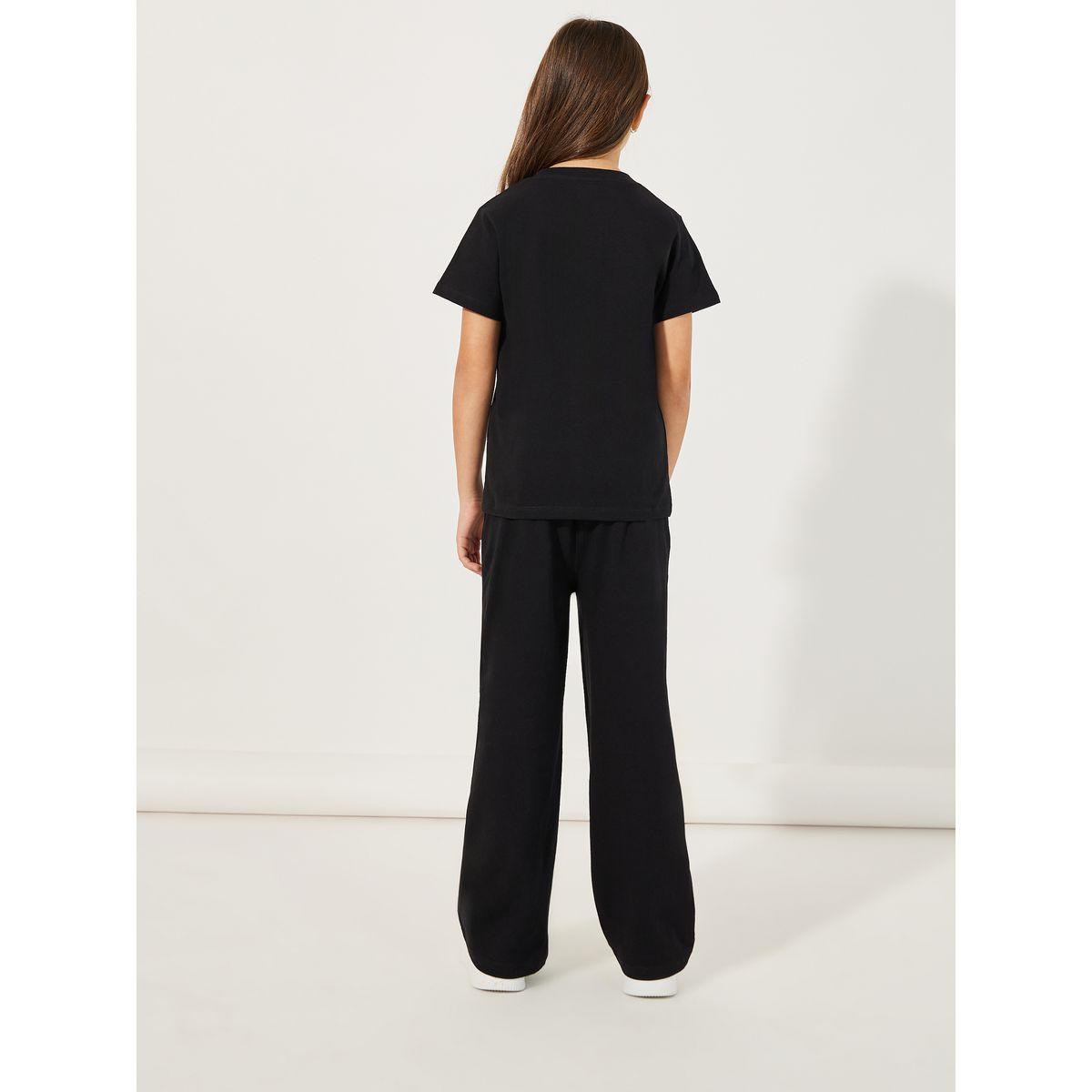 Styli Solid Round Neck T-Shirt & Wide Leg Joggers Co-Ords Set-girls-clothing-setsandcoords-image-4