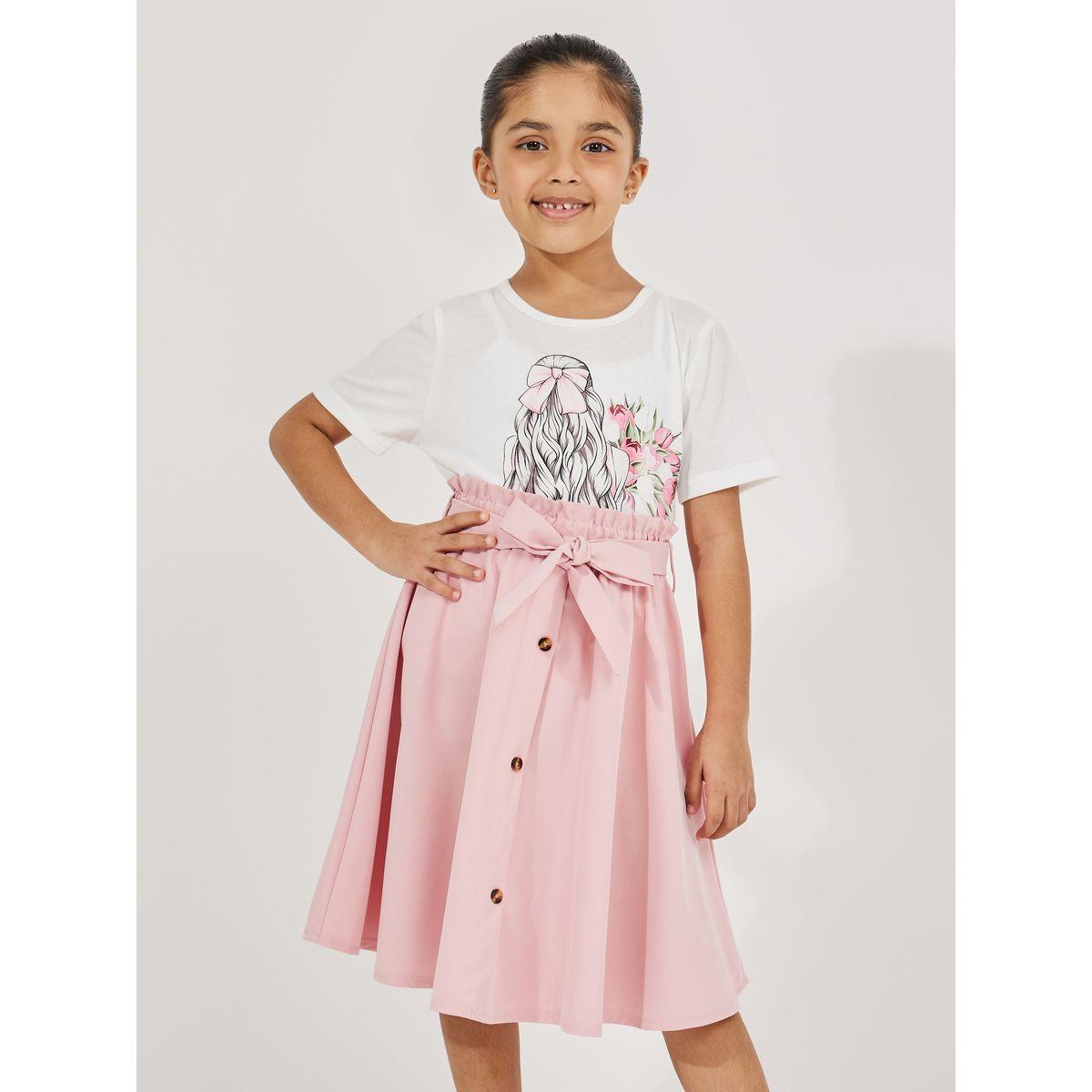 Styli Graphic Print T-Shirt & Paperbag Waist Skirt Set-girls-clothing-setsandcoords-image-2