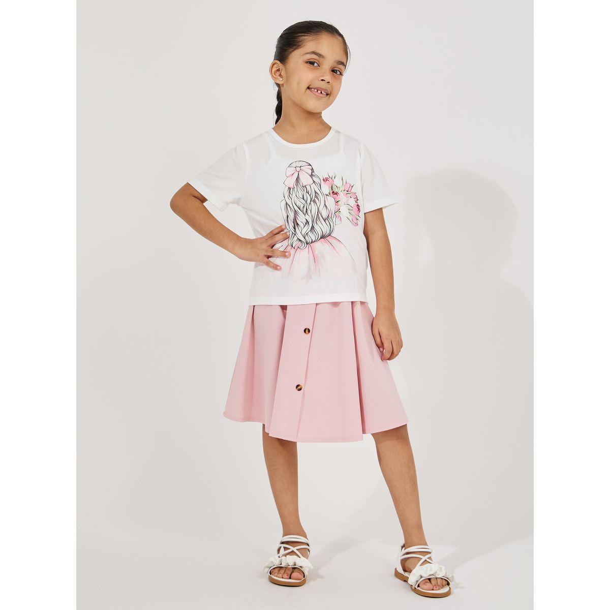 Styli Graphic Print T-Shirt & Paperbag Waist Skirt Set-girls-clothing-setsandcoords-image-3