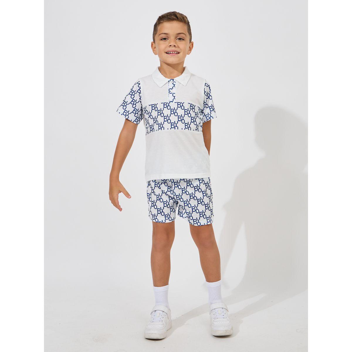 Styli Letter Print Polo T-Shirt  & Shorts Set-boys-clothing-setsandcoords-image-1