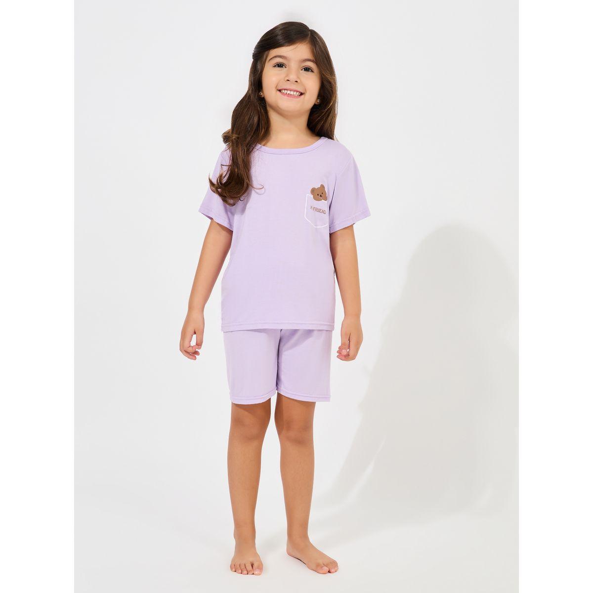Styli Bear Print T-Shirt & Shorts Set-girls-clothing-nightwear-image-1