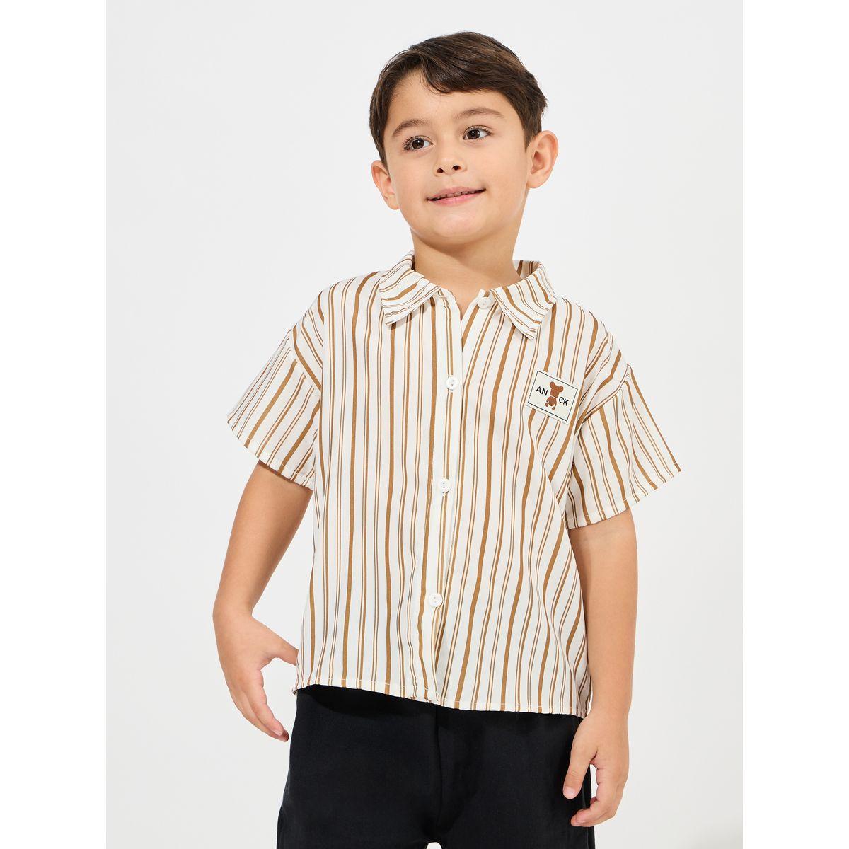 Styli Stripe Bear Patch Shirt-boys-clothing-shirts-image-1