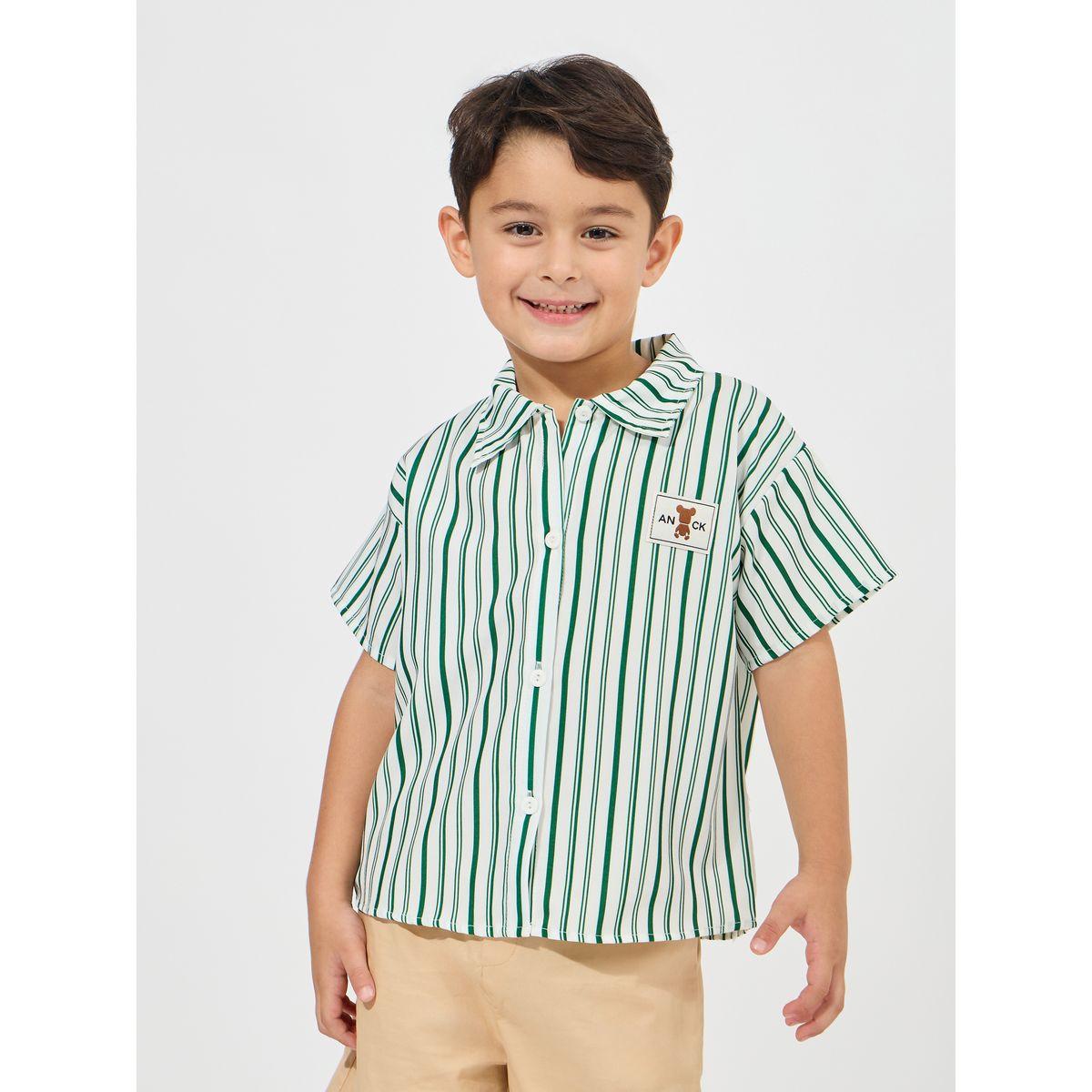 Styli Stripe Bear Patch Shirt-boys-clothing-shirts-image-1