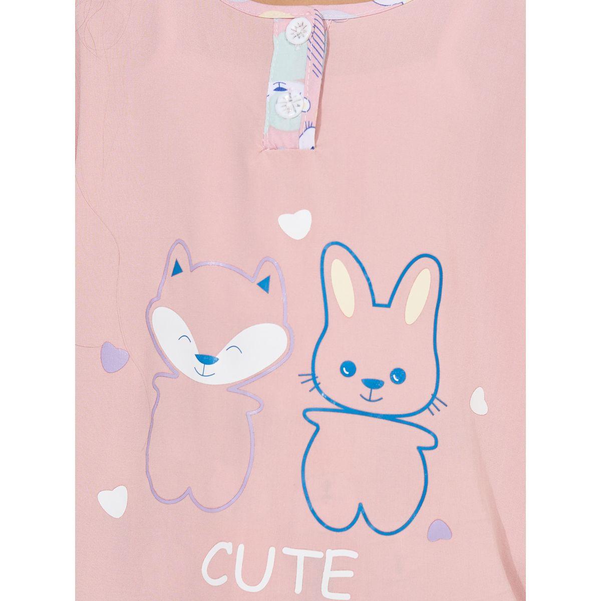 Styli Button Front Bear Print T-Shirt & Cropped Pyjama Set-girls-clothing-nightwear-image-3