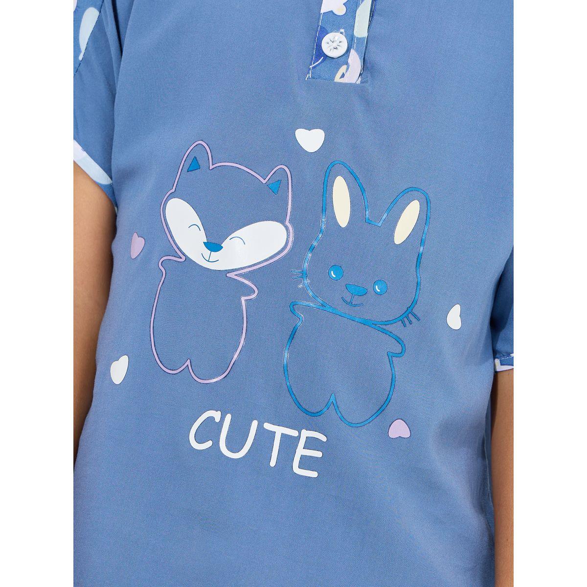 Styli Button Front Bear Print T-Shirt & Crop Pyjama Set-boys-clothing-nightwear-image-3