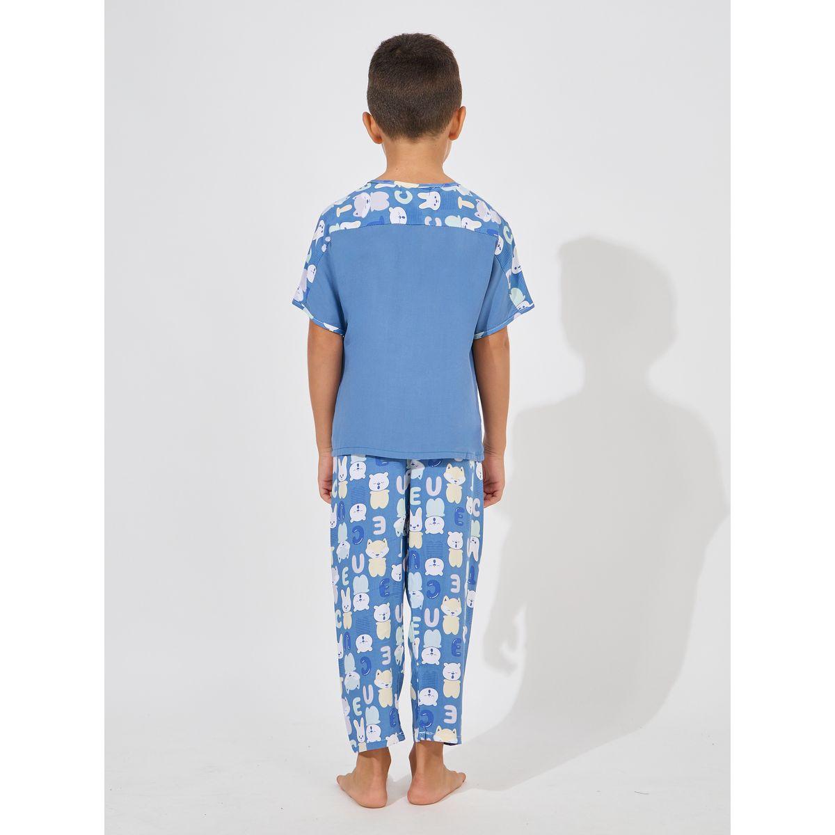 Styli Button Front Bear Print T-Shirt & Crop Pyjama Set-boys-clothing-nightwear-image-4