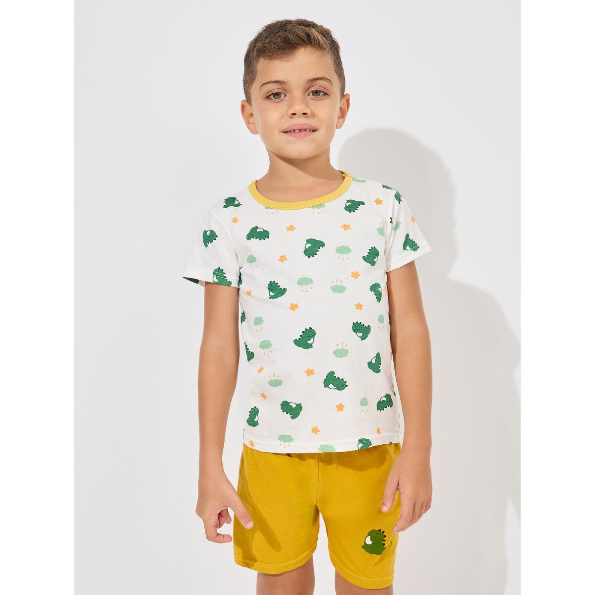 Styli Dinosaur Print T-Shirt & Shorts Set-boys-clothing-nightwear-image-2