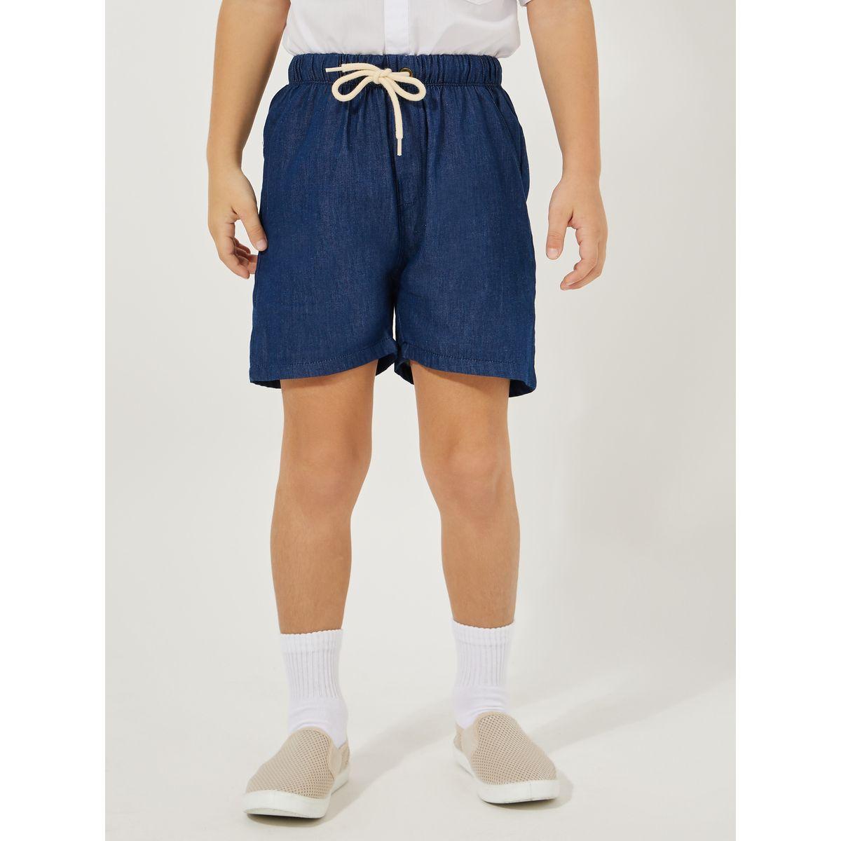 Styli Solid Denim Shorts with Drawstrings-boys-clothing-bottoms-shorts-image-1