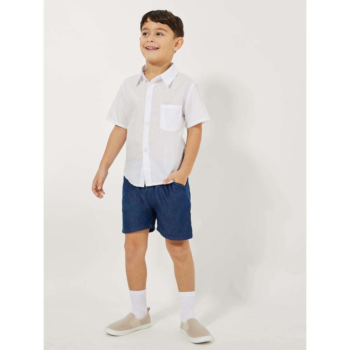 Styli Solid Denim Shorts with Drawstrings-boys-clothing-bottoms-shorts-image-2