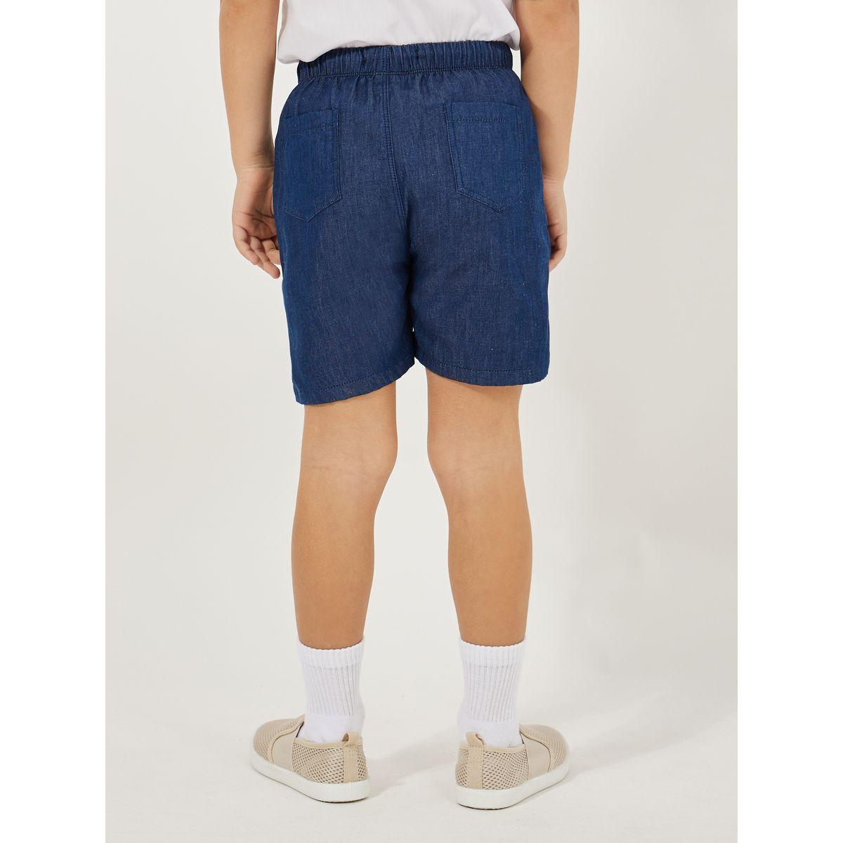 Styli Solid Denim Shorts with Drawstrings-boys-clothing-bottoms-shorts-image-4
