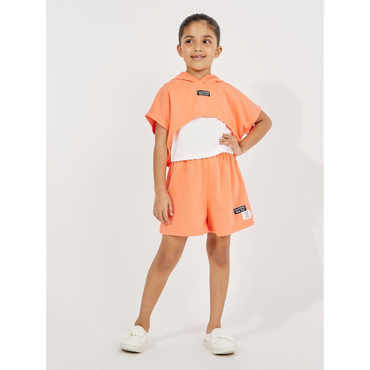 مجموعة من 3 - شورت وبلوزة قصيرة بهودي مع كامي سادة-girls-clothing-setsandcoords-image-1